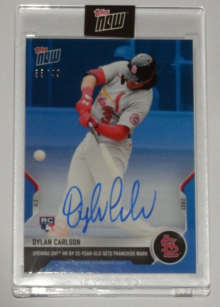 2021 DYLAN CARLSON SIGNED OPENING DAY HR BY 22 YEAR OLD TOPPS NOW AUTO CARD #6B Image 3