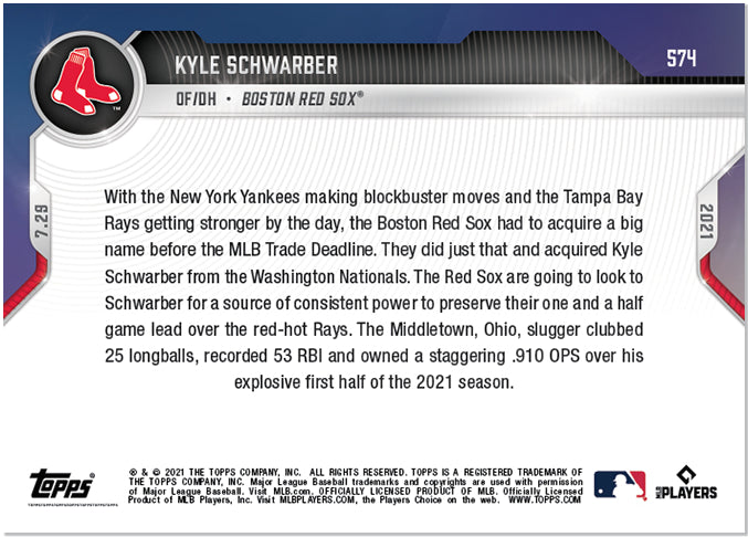 Kyle Schwarber Boston Red Sox Acquired In Trade Topps Now Red