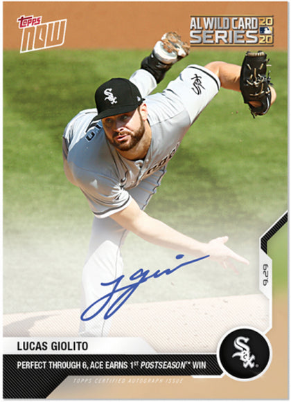 LUCAS GIOLITO SIGNED 1st POSTSEASON WIN TOPPS NOW CERTIFIED AUTOGRAPH CARD #327A Image 1