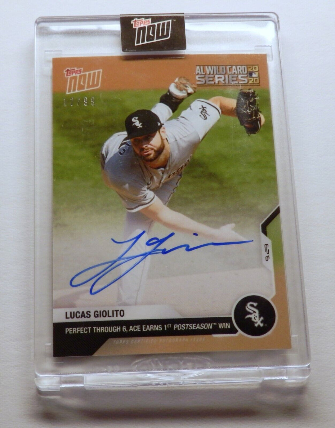 LUCAS GIOLITO SIGNED 1st POSTSEASON WIN TOPPS NOW CERTIFIED AUTOGRAPH CARD #327A Image 3