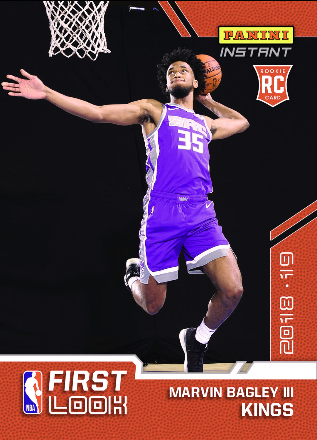 2018 MARVIN BAGLEY SACRAMENTO KINGS FIRST LOOK PANINI INSTANT ROOKIE CARD #FL-2 Image 1