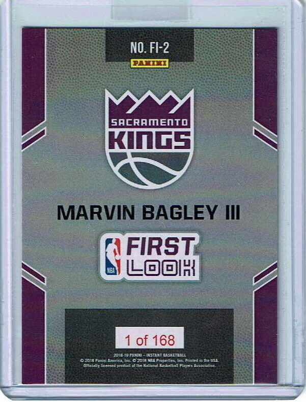 2018 MARVIN BAGLEY SACRAMENTO KINGS FIRST LOOK PANINI INSTANT ROOKIE CARD #FL-2 Image 2