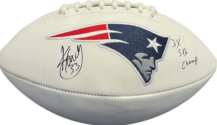 Kevin Faulk "3x SB Champ" Autographed New England Patriots White Panel Football Image 2