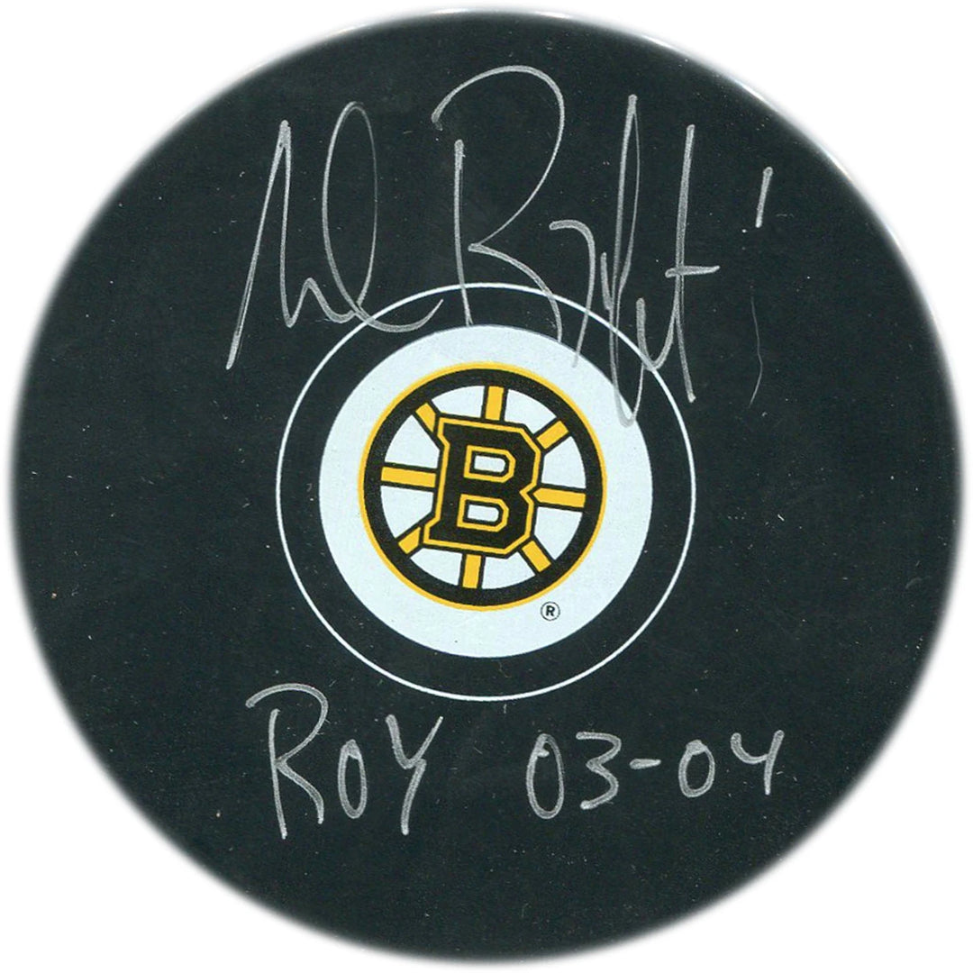 Andrew Raycroft  "ROY 03-04" Autographed Boston Bruins Puck Image 1