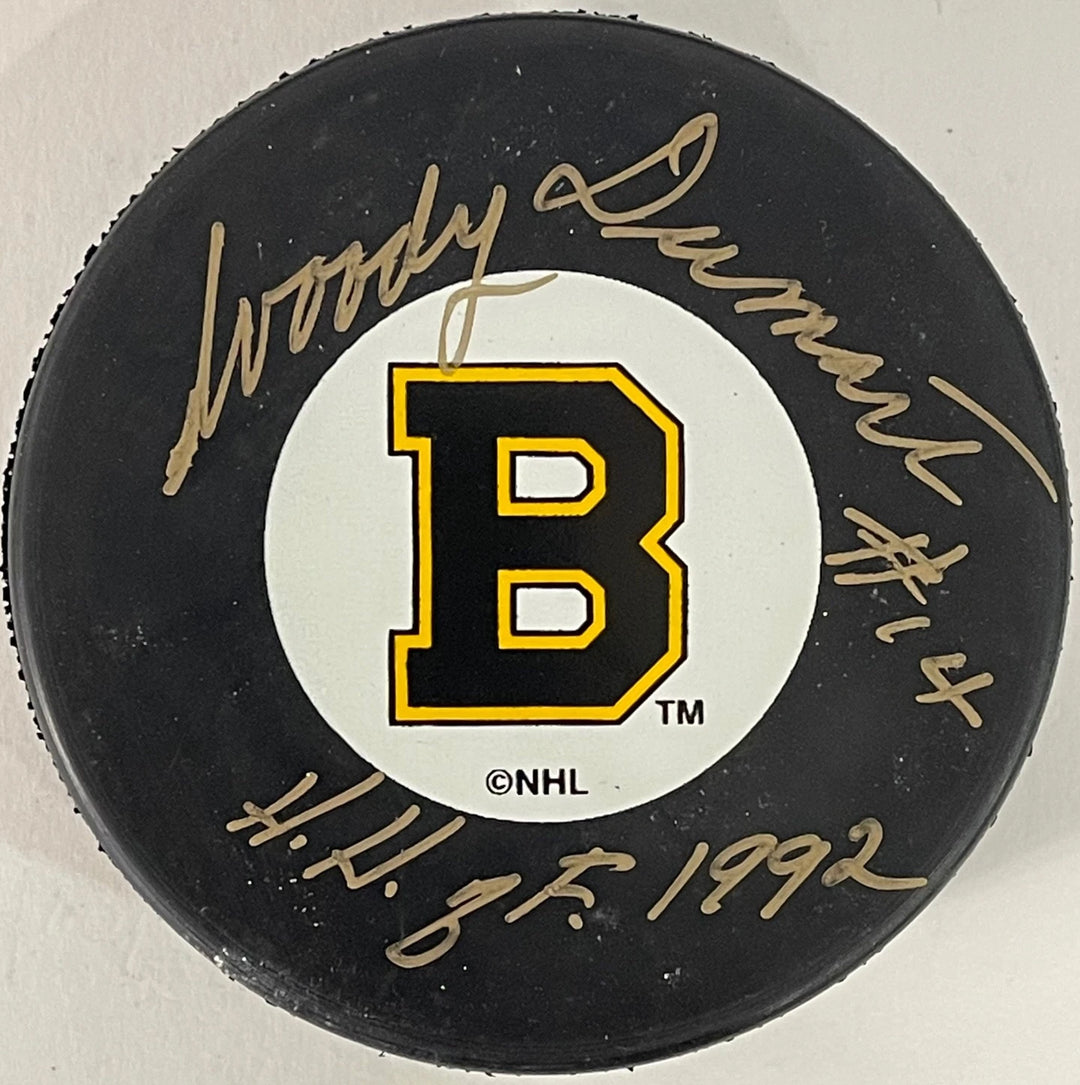 Woody Dumart Autographed Boston Bruins Official Puck Image 1