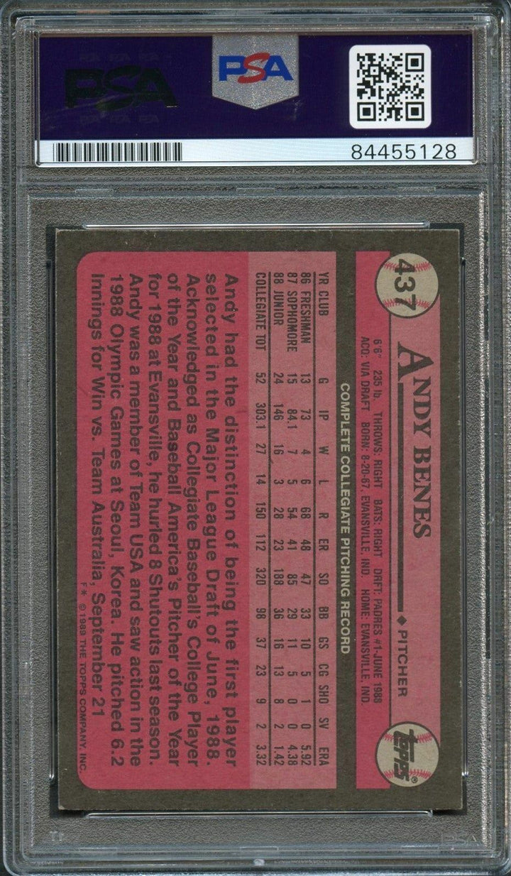 1989 Topps #437 Andy Benes Signed Card PSA Slabbed Auto Padres Image 4