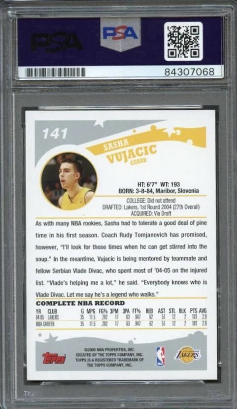 2005 Topps #141 Sasha Vujacic Signed Card AUTO PSA Slabbed Image 2