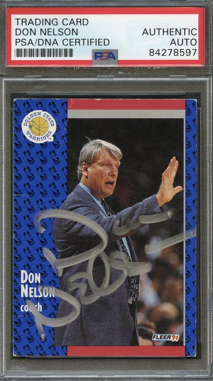 1991 Fleer #70 Don Nelson Signed Card AUTO PSA Slabbed Warriors Image 1