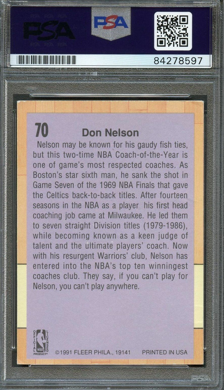 1991 Fleer #70 Don Nelson Signed Card AUTO PSA Slabbed Warriors Image 2