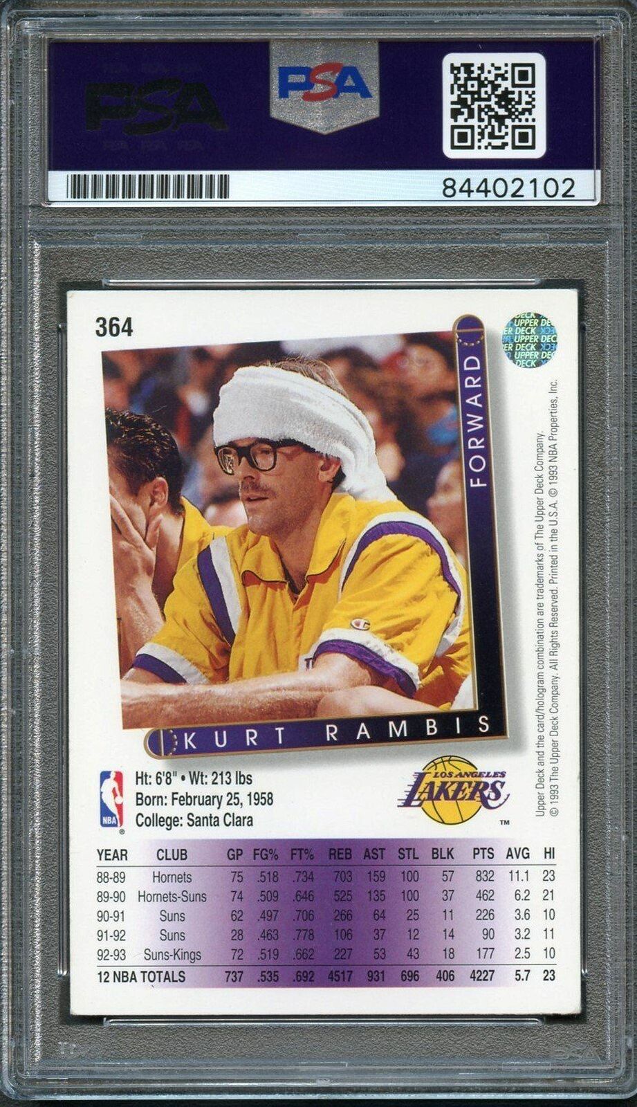 1993-94 Upper Deck #364 Kurt Rambis Signed Card Auto PSA Slabbed Image 2