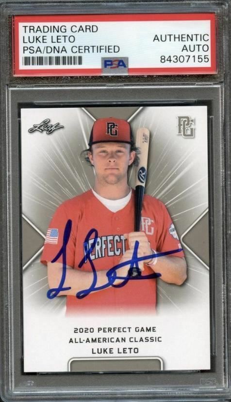 2020 Leaf Perfect Game Luke Leto Signed Card AUTO PSA Slabbed Image 2