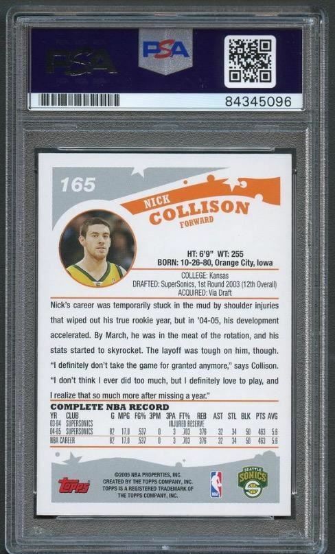 2005-06 Topps NBA #165 Nick Collison Signed Card AUTO PSA Slabbed RC Sonics Image 2