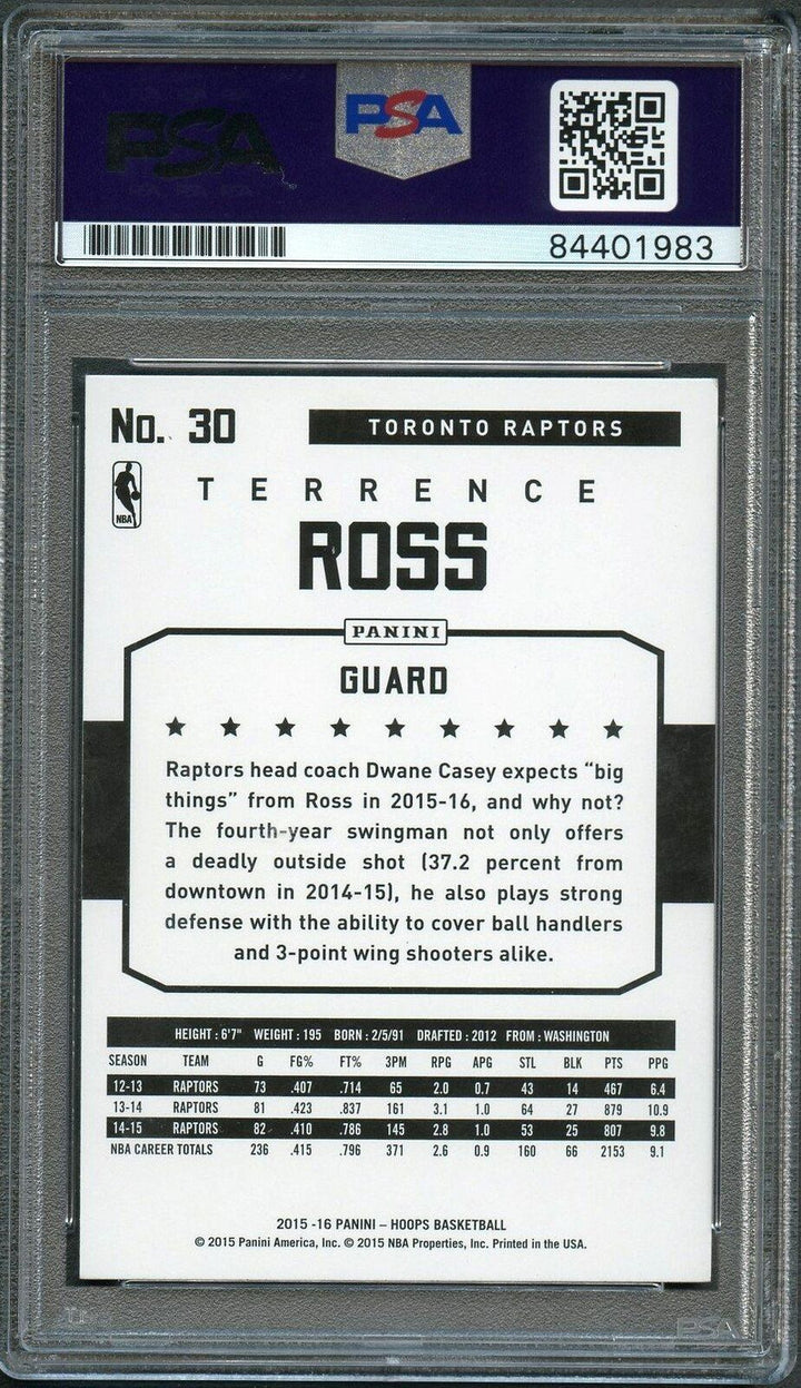 2015-16 NBA Hoops #30 Terrence Ross Signed Card AUTO PSA Slabbed Raptors Image 2
