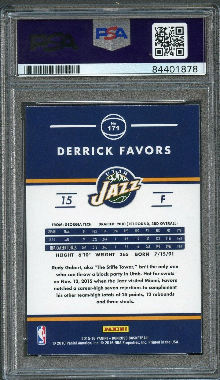 2015-16 Donruss Basketball #171 Derrick Favors Signed Card AUTO PSA Slabbed Jazz Image 2