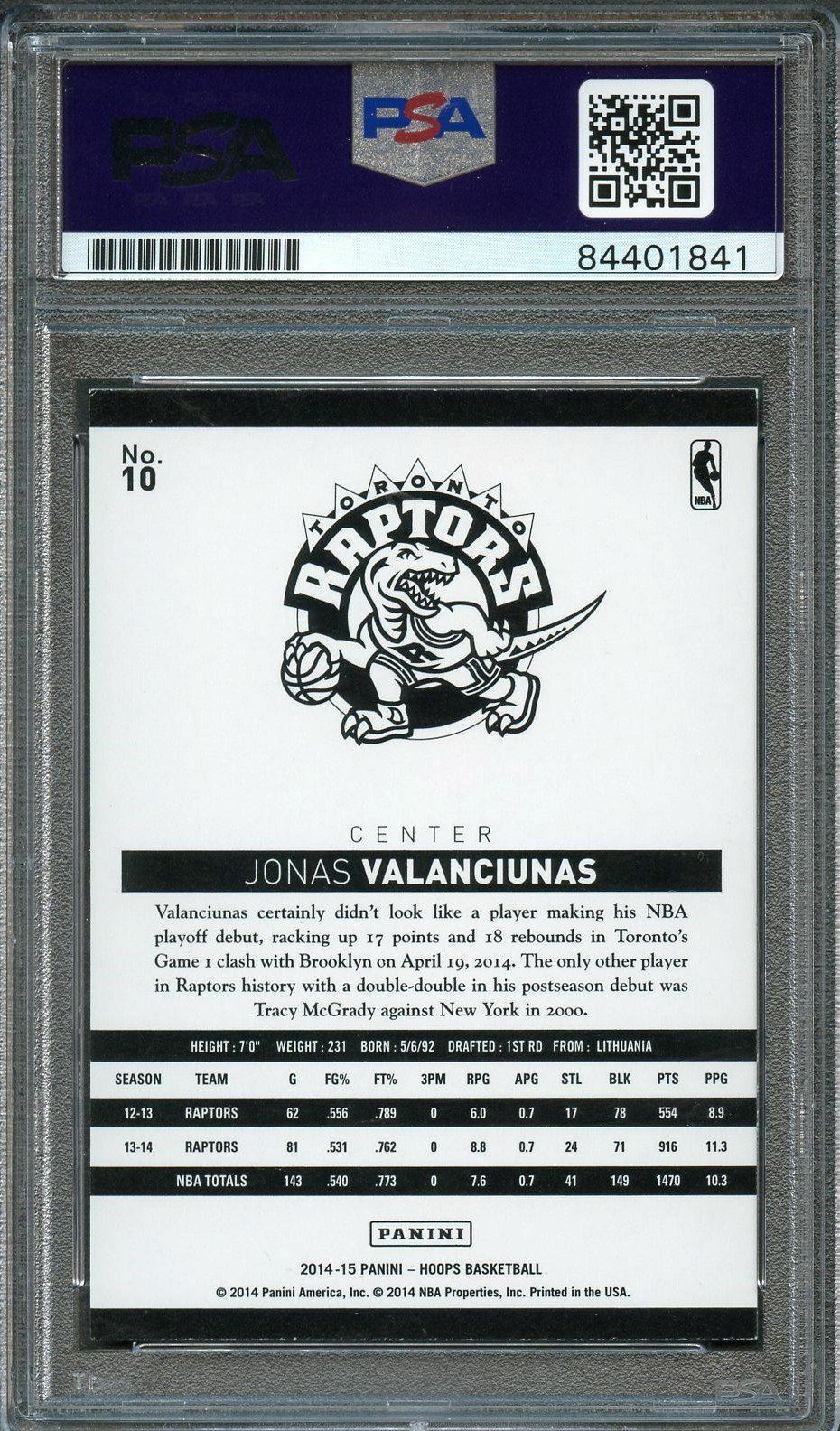 2014-15 NBA Hoops #10 Jonas Valanciunas Signed Card AUTO PSA Slabbed Toronto Rap Image 2