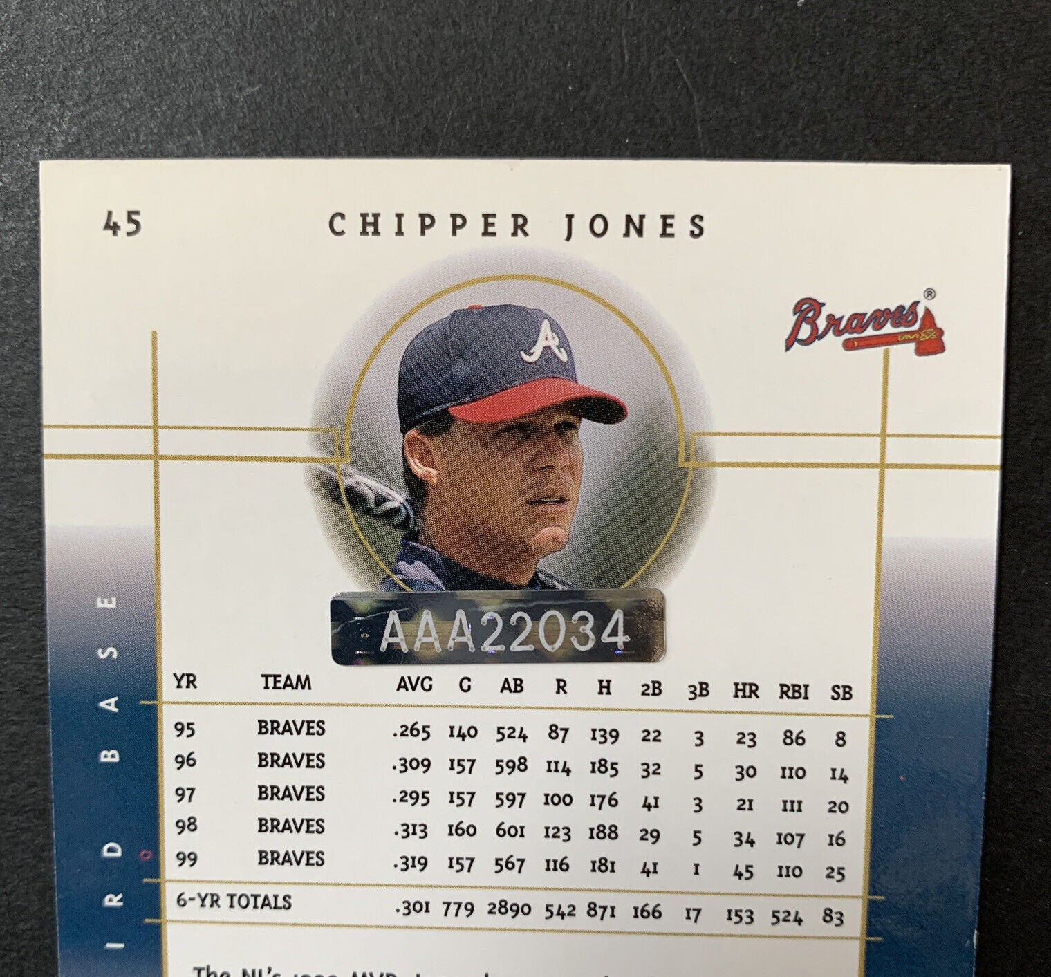 2000 UPPER DECK SP AUTHENTIC BUY BACK 2001 CHIPPER JONES ON CARD