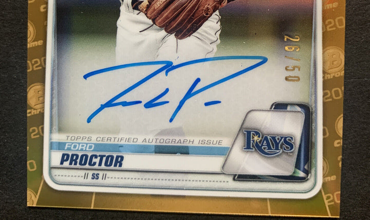 2020 bowman chrome Ford Proctor GOLD WAVE refractor Mint AUTO /50 Tampa Rays Image 4