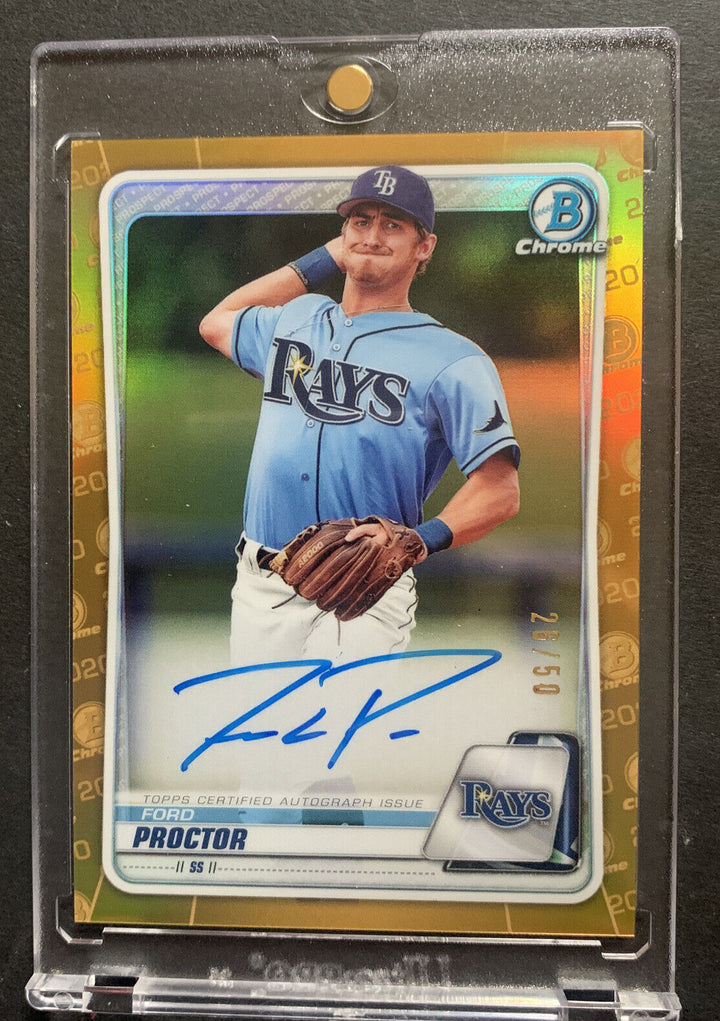 2020 bowman chrome Ford Proctor GOLD WAVE refractor Mint AUTO /50 Tampa Rays Image 5