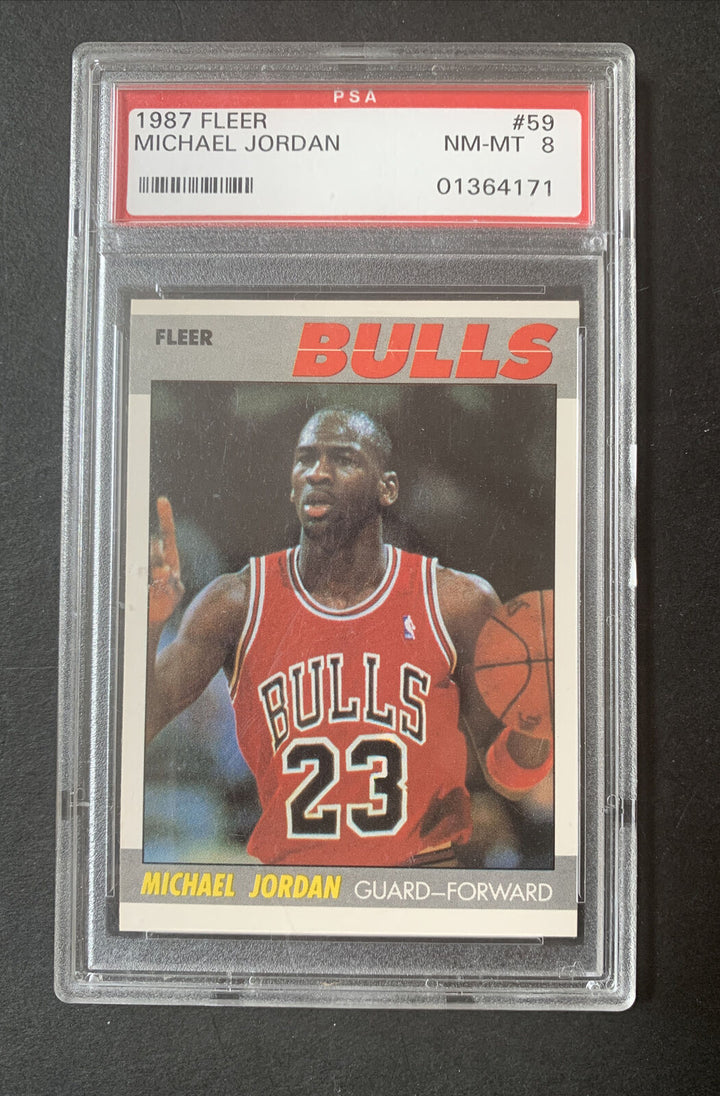 1987 Fleer Basketball #59 Michael Jordan 2nd Yr Bulls HOF PSA 8 MINT Centered Image 4