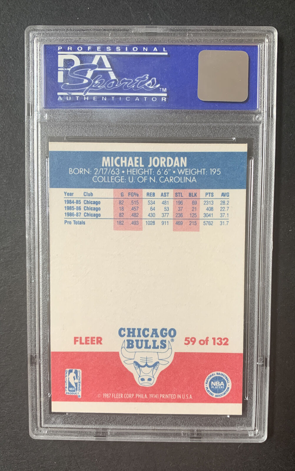 1987 Fleer Basketball #59 Michael Jordan 2nd Yr Bulls HOF PSA 8 MINT Centered Image 5