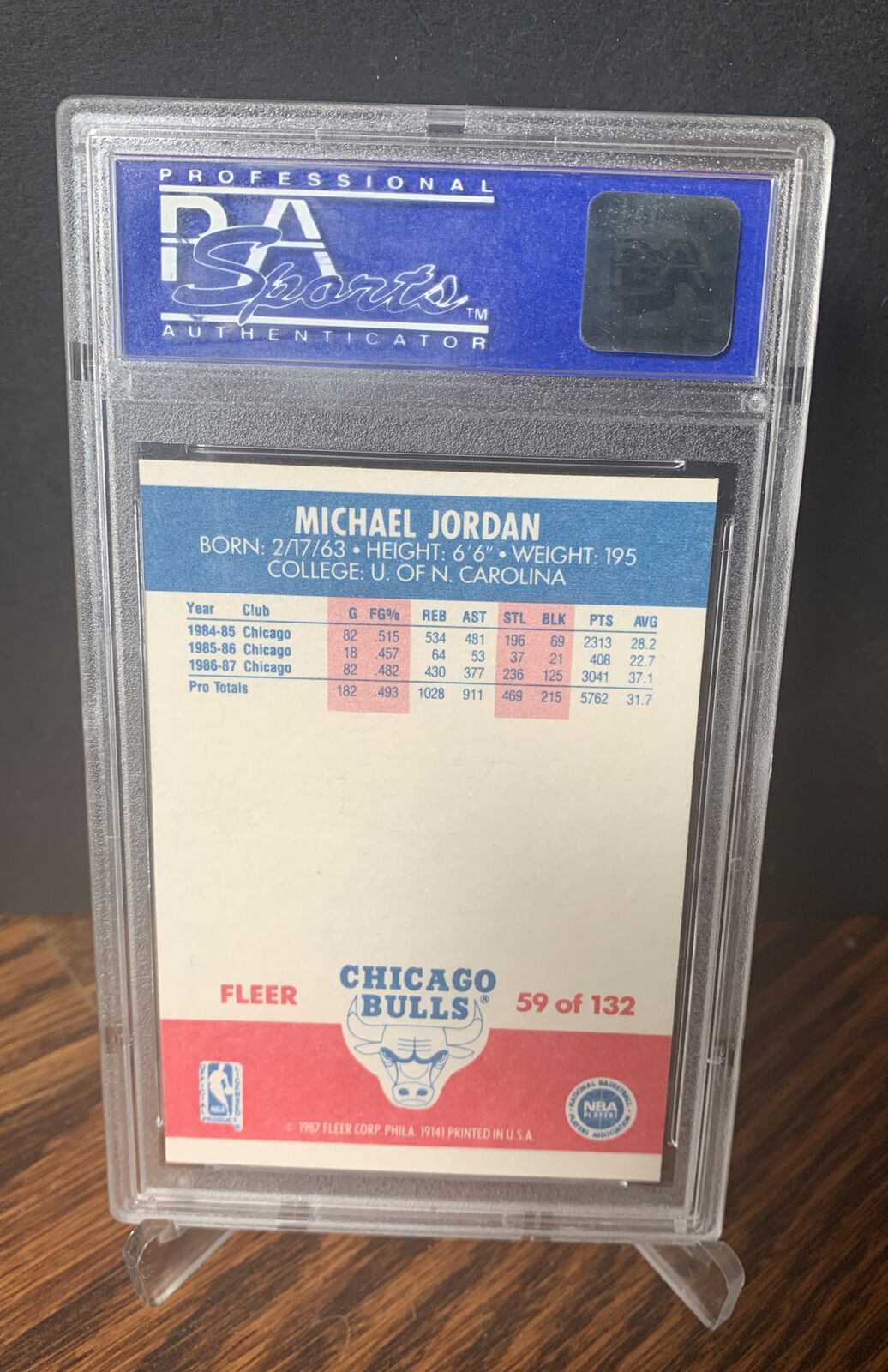 1987 Fleer Basketball #59 Michael Jordan 2nd Yr Bulls HOF PSA 8 MINT Centered Image 8