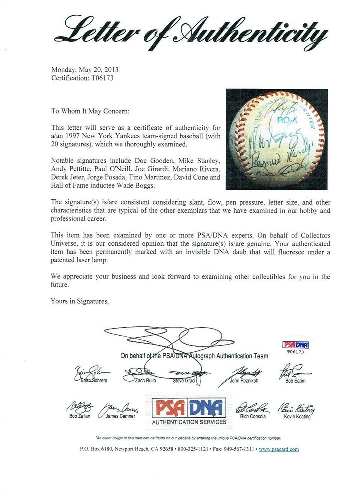 1997 Yankees Team Signed Baseball  Derek Jeter Rivera posada pettitte auto  PSA Image 10