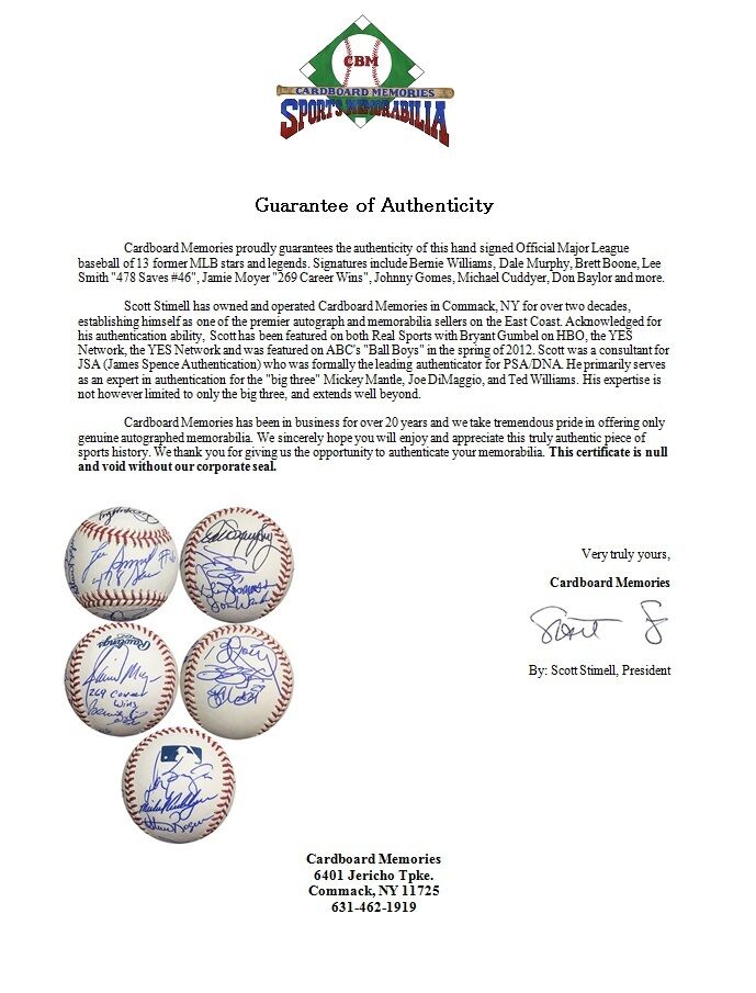 13 MLB Stars & Legends Signed Inscribed OML Baseball Bernie Williams Murphy COA Image 12