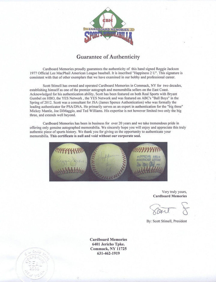  Reggie Jackson Signed Inscribed Happiness 2 U AL MacPhail Baseball Auto CBM COA Image 7