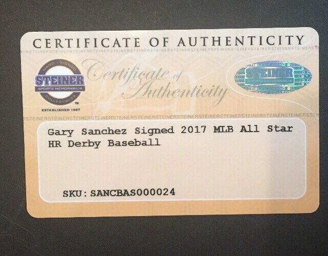 GARY SANCHEZ Signed 2017 Home Run Derby Baseball STEINER Coa Rookie Auto Yankees Image 8