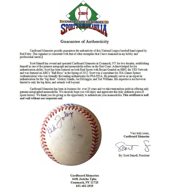 Red Foley Single Signed Official NL Baseball Sportswriter & Scorer CBM COA Image 6