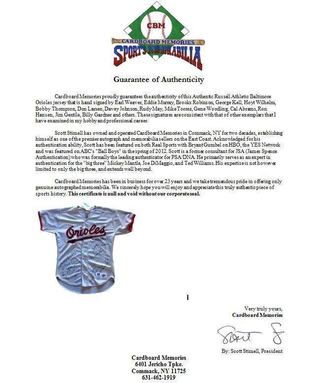 Baltimore Orioles signed Authentic 23 auto jersey Weaver Murray Robinson CBM COA Image 14