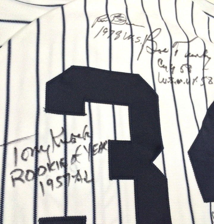 13 MLB Stars & Legends Signed Inscribed Vintage Yankees Jersey Larsen Guidry COA Image 8