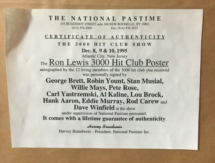 3000 Hit Club Signed Ron Lewis Poster 12 Auto Hank Aaron Willie Mays COA Image 7