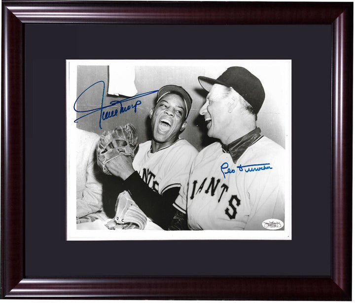 Willie Mays Leo Durocher Giants signed 8x10 photo framed 2 Mint Auto HOF JSA  Image 1