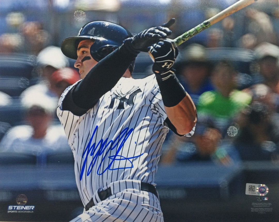 Tyler Austin signed 8x10 photo Yankees Rookie 1st MLB AT BAT HR auto Steiner COA Image 1