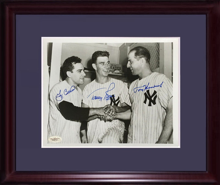 Yogi Berra Tommy Byrne Tom Heinrich signed 8x10 photo framed 3 mint auto JSA COA Image 1