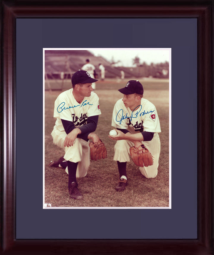 Johnny Podres Preacher Roe Dodgers 1955 Ws signed 8x10 photo framed 2 auto COA Image 1