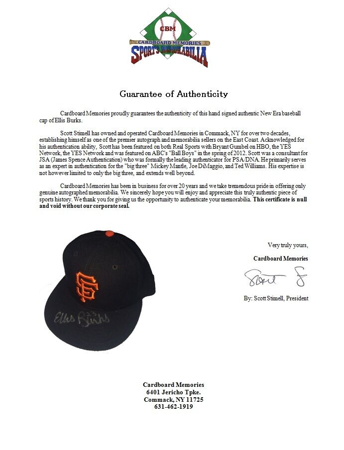 Ellis Burks Signed  San Francisco Giants New Era Authentic Hat Autograph cbm COA Image 5
