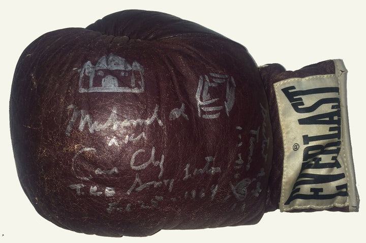 Muhammad Ali Signed Cassius Clay boxing glove Inscribed w/ Drawings 1/1 PSA auto Image 1