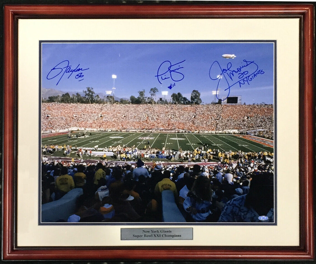 1986 Giants Super Bowl signed Lawrence Taylor Simms 16x20 photo framed Steiner Image 1