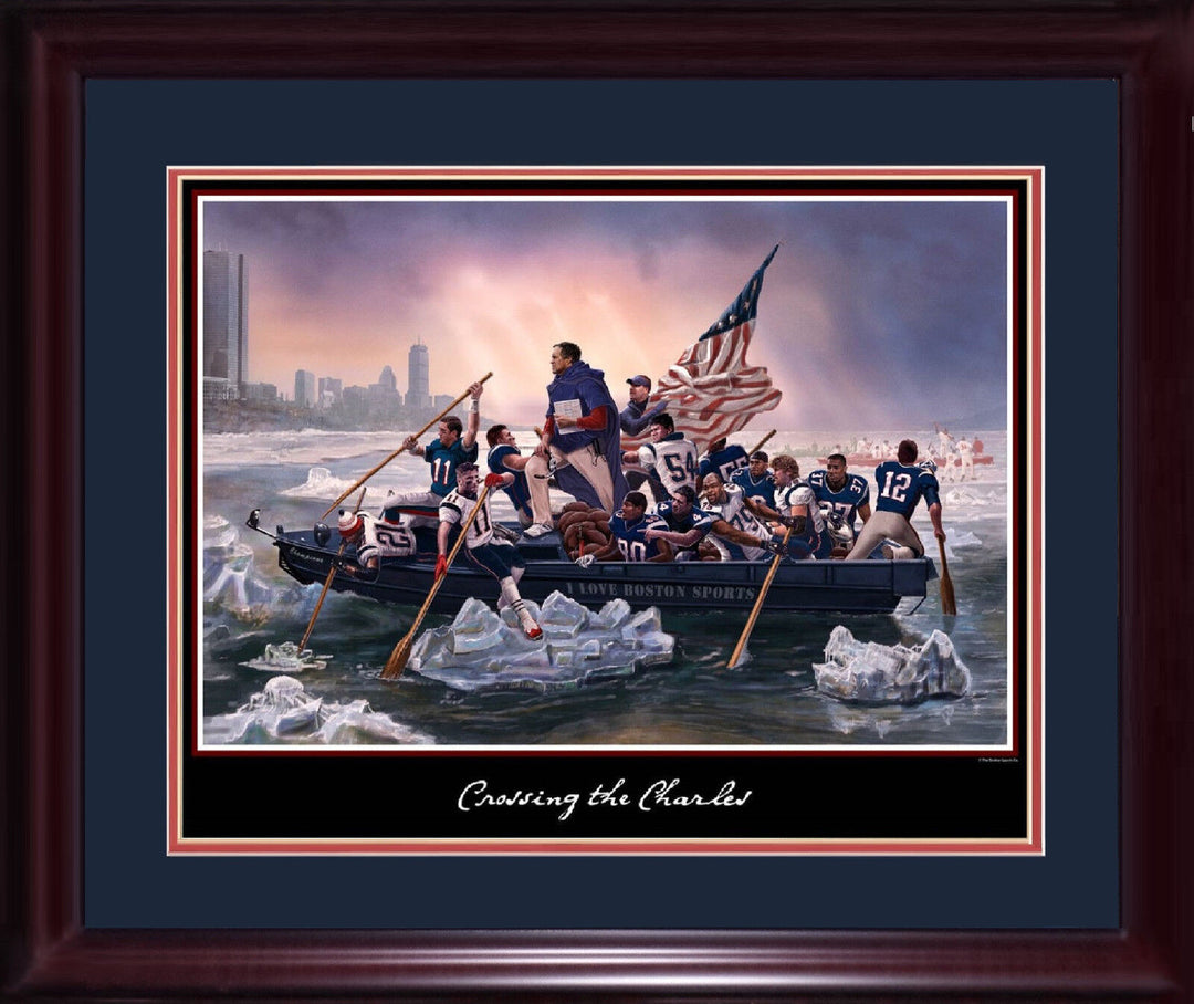Patriots Boston crossing the charles 16x20 litho photo framed Tom Brady SB mvp Image 1
