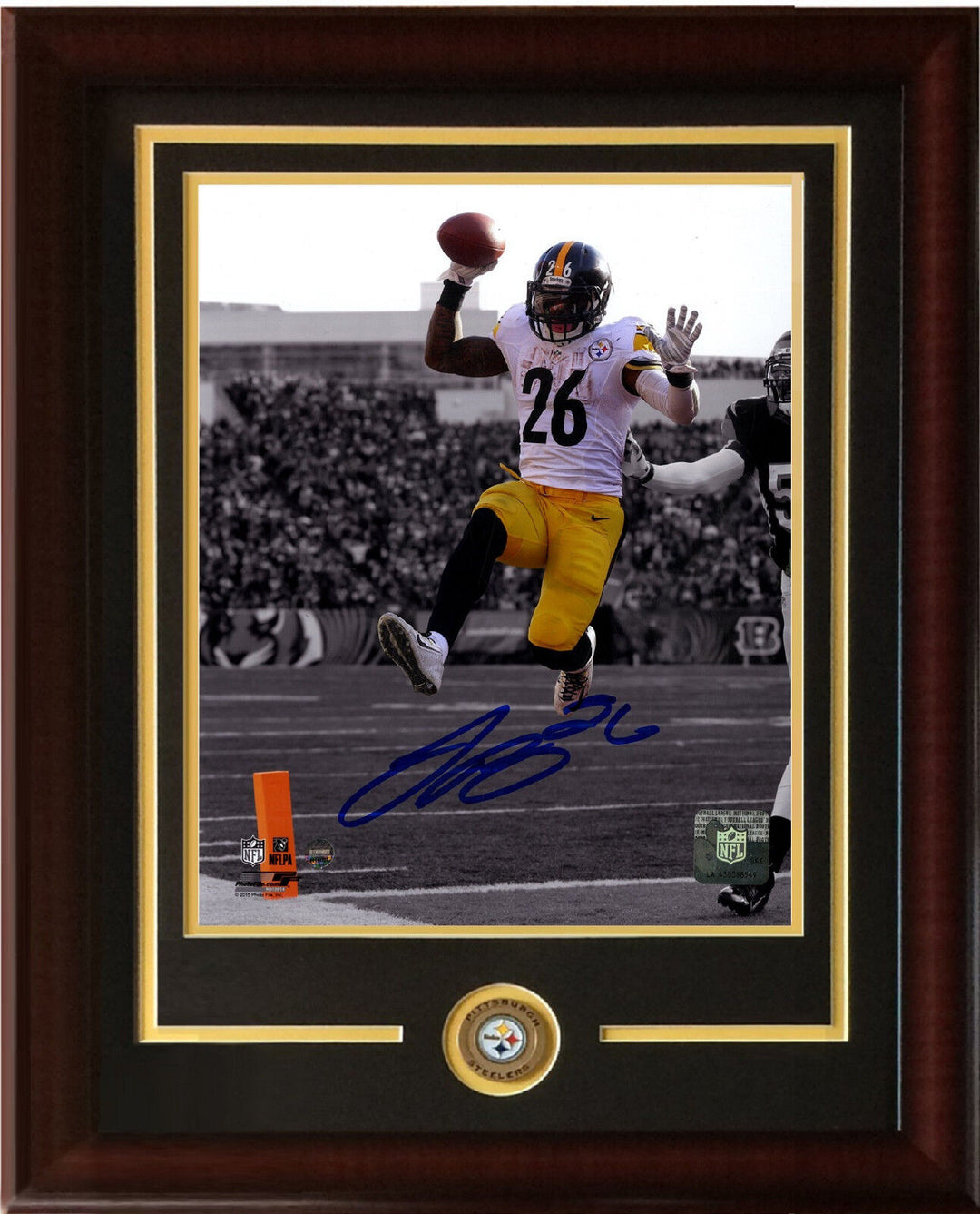 Leveon Bell signed 8x10 photo framed Steelers coin Mint autograph Steiner COA Image 1