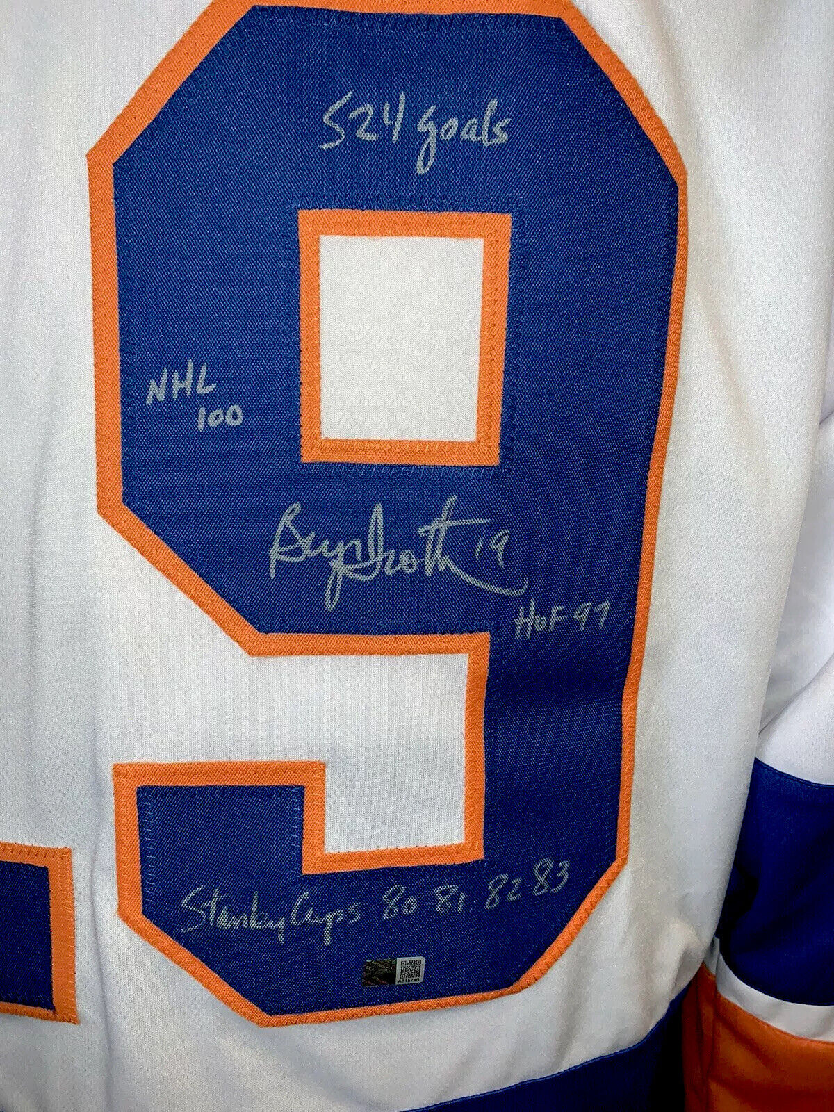 Bryan Trottier Signed Islanders 8 Stat Jersey HOF Stanley Cup Mvp Auto  Steiner