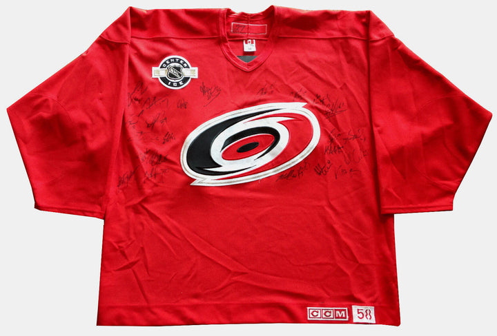2005-06 Carolina Hurricans Stanley Cup team signed game used jersey 24 auto COA Image 1