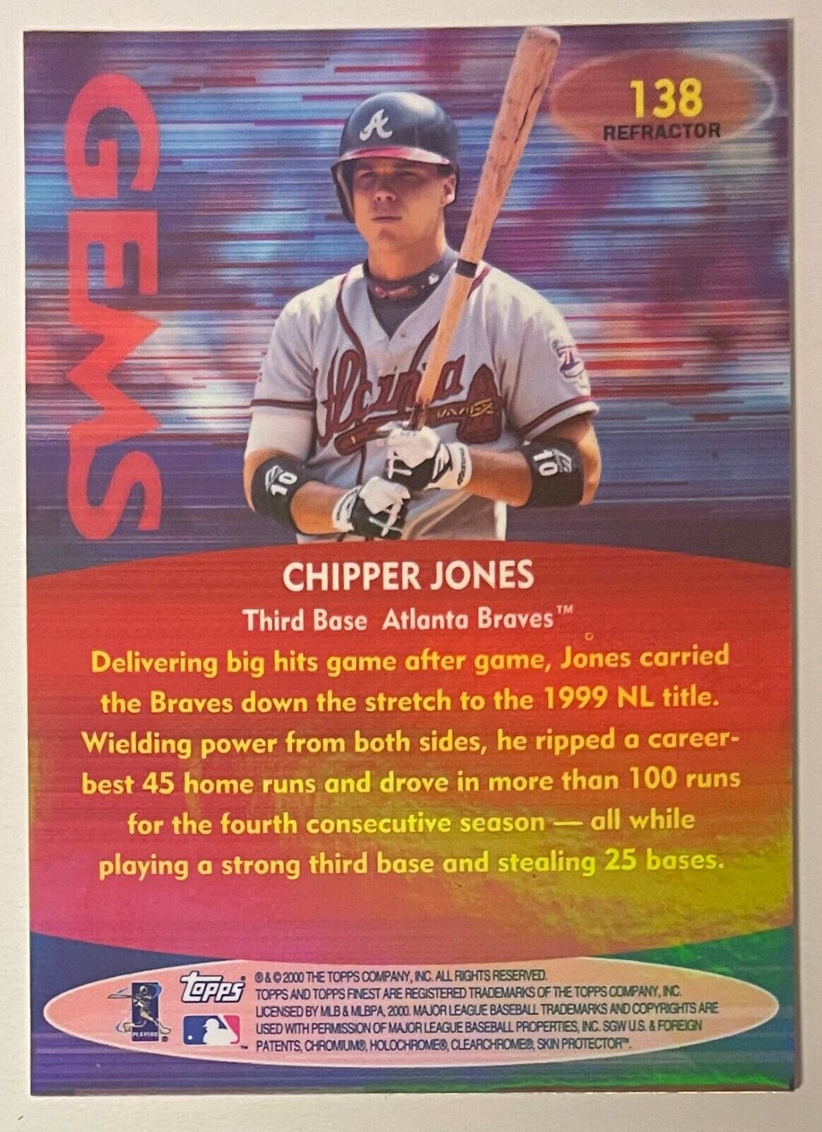  2022 TOPPS GOLD LABEL CLASS 1#90 CHIPPER JONES ATLANTA BRAVES  BASEBALL OFFICIAL TRADING CARD OF MLB : Collectibles & Fine Art