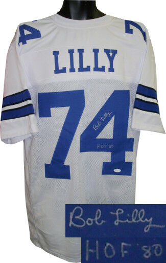 Bob Lilly signed White Custom Stitched Pro Style Football Jersey HOF 80 XL- JSA  Image 4