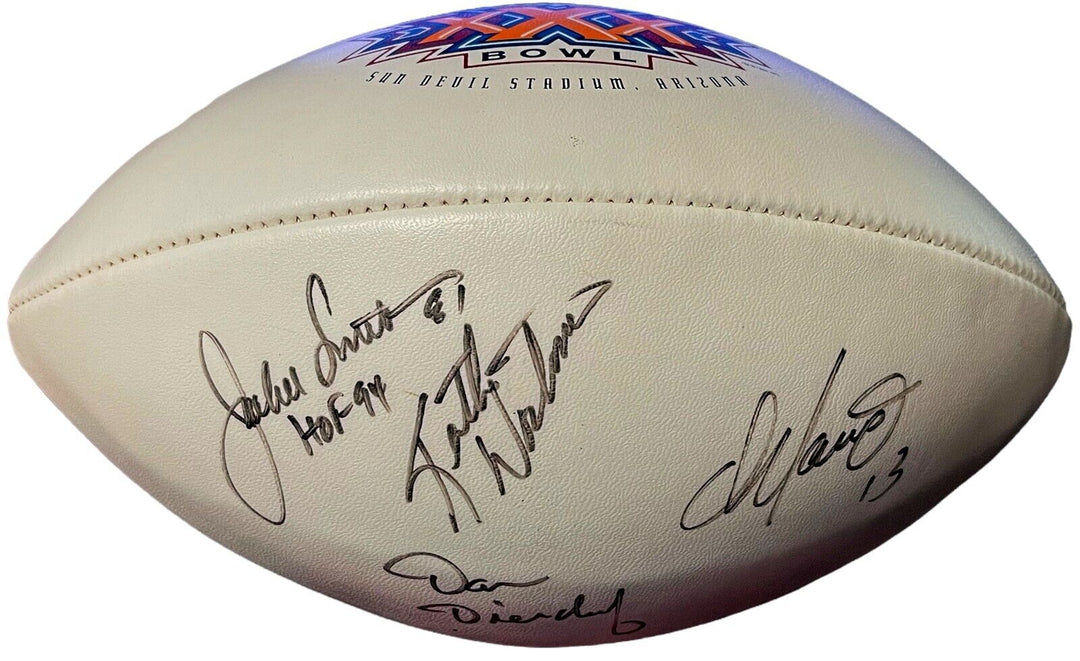 Dan Marino/Dan Dierdorf/J Smith/K Wortman signed Wilson NFL SB XXX Logo Football Image 1