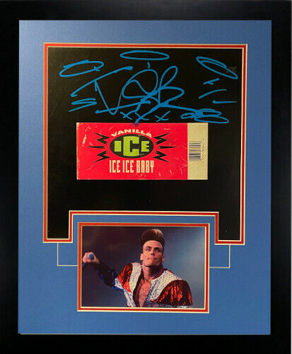 Vanilla Ice signed 1990 Ice Ice Baby Album Cover/6x8 Pic/Sketch Matted 16x20-JSA Image 1