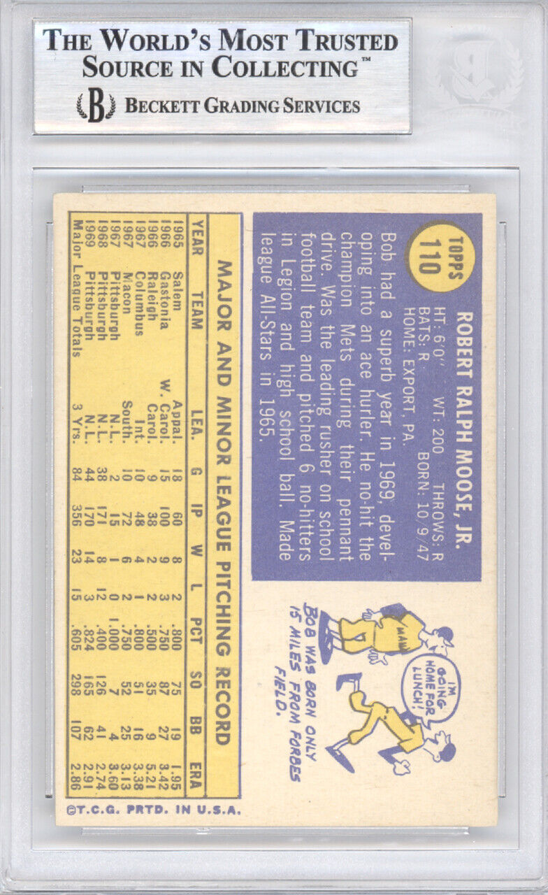 Bob Moose Autographed Signed Auto 1970 Topps Card #110 Pirates Beckett 10378361 Image 2