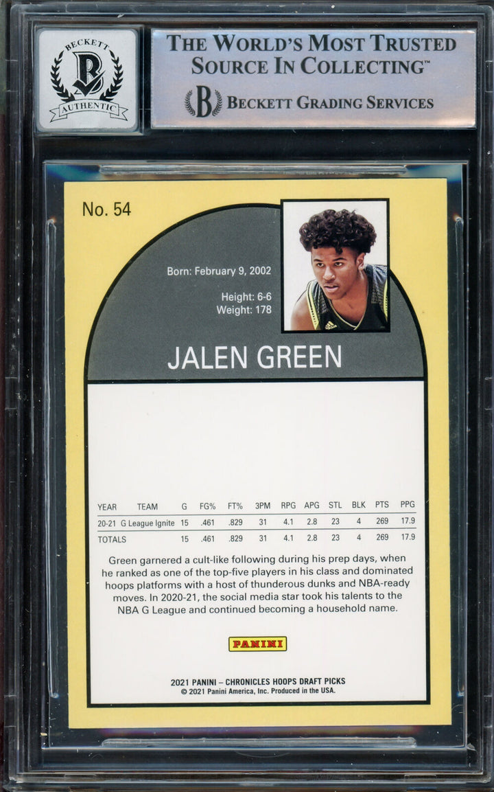 Jalen Green Autographed 2021-22 Hoops Tribute RC Gem 10 Auto Beckett 14235647 Image 5